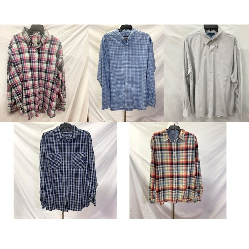 Lot of 5 Long Sleeved Button Front Plaid Men's Dress Shirts Size XL A-3